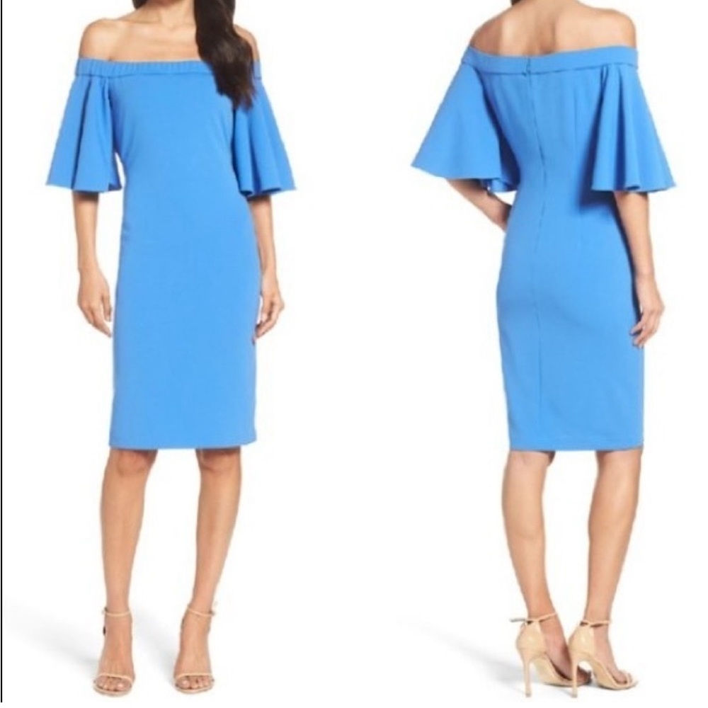 Eliza J Off-Shoulder Blue Sheath Dress